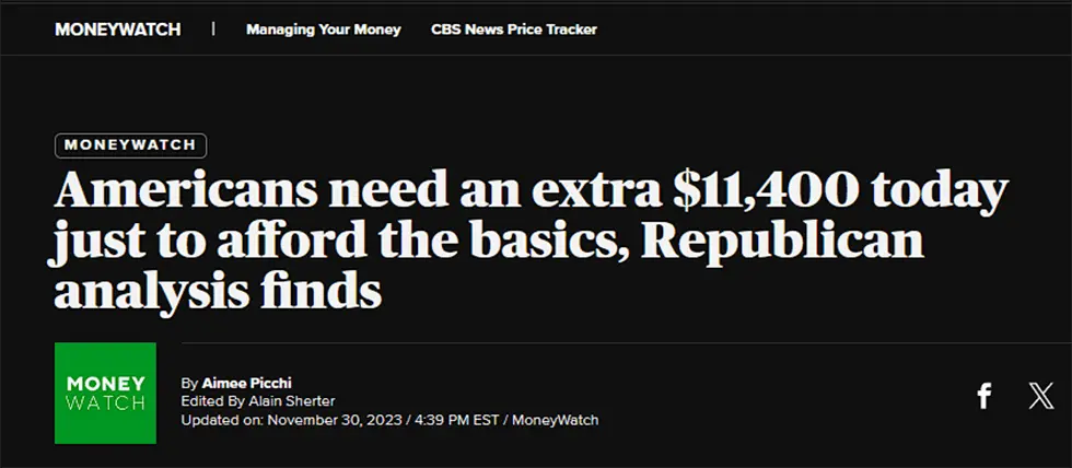 Americans need an extra $11,400 today just to afford the basics