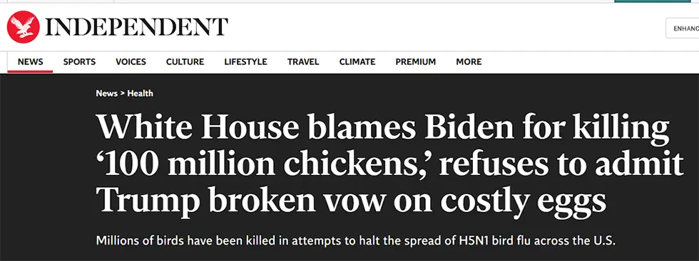 White house blames bidem for killing '100 million chickens'