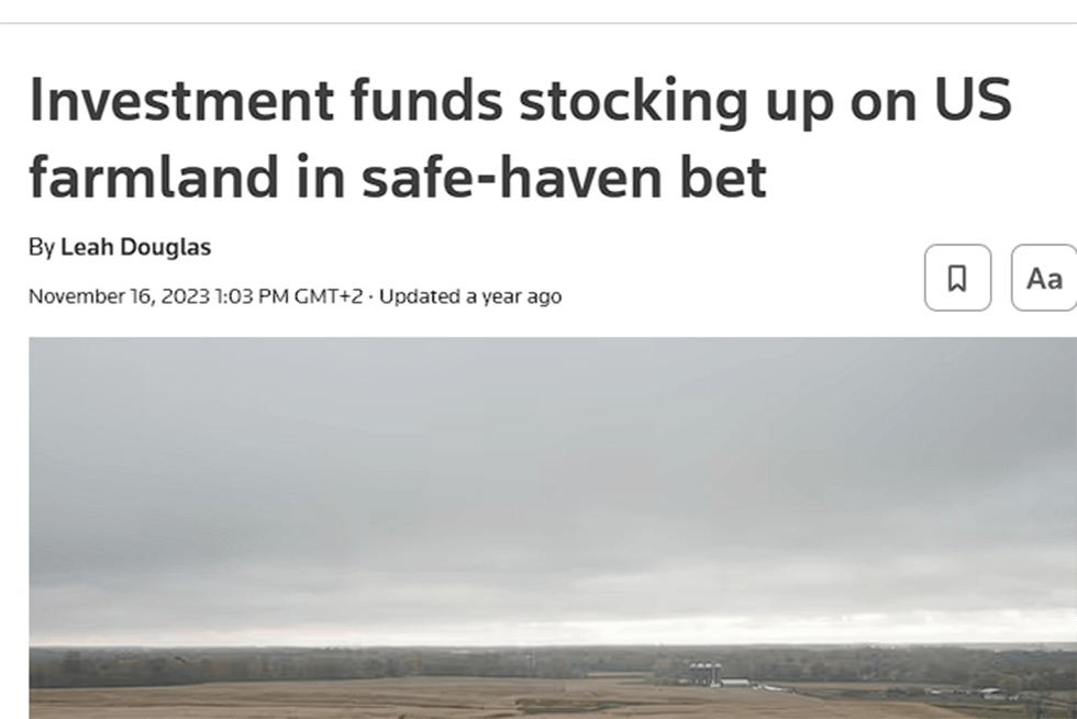 Investment fund stocking up on US farmland in safe-heaven bet